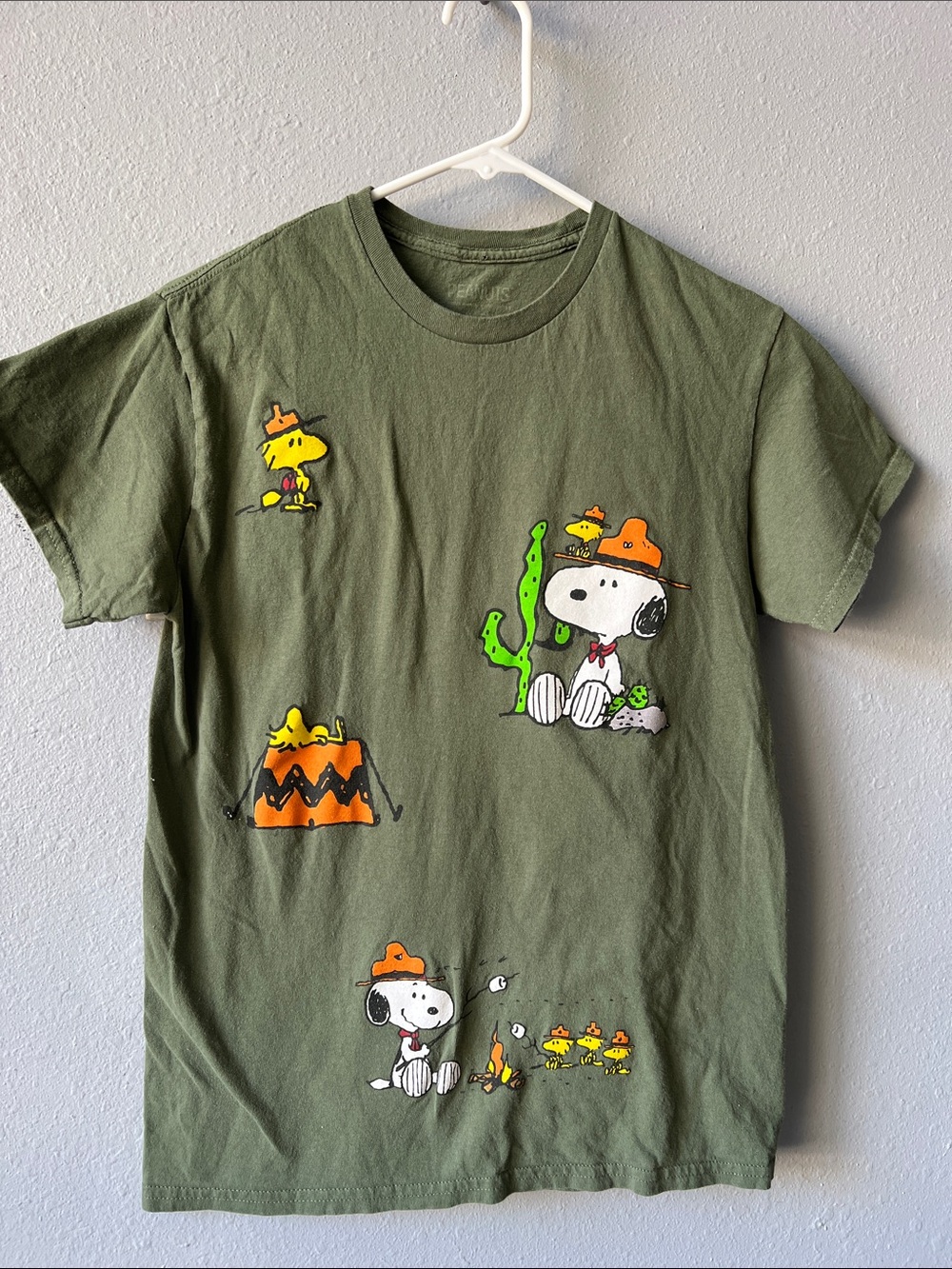 Peanuts Olive Green Snoopy & Woodstock Western Graphic Tee